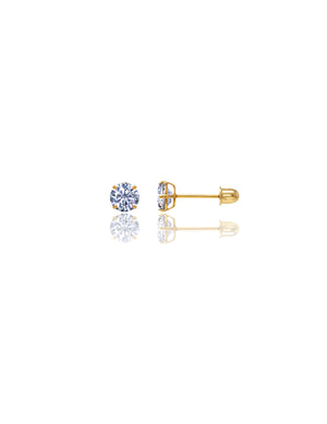 14K Yellow Gold Round CZ Screwback Stud Earrings