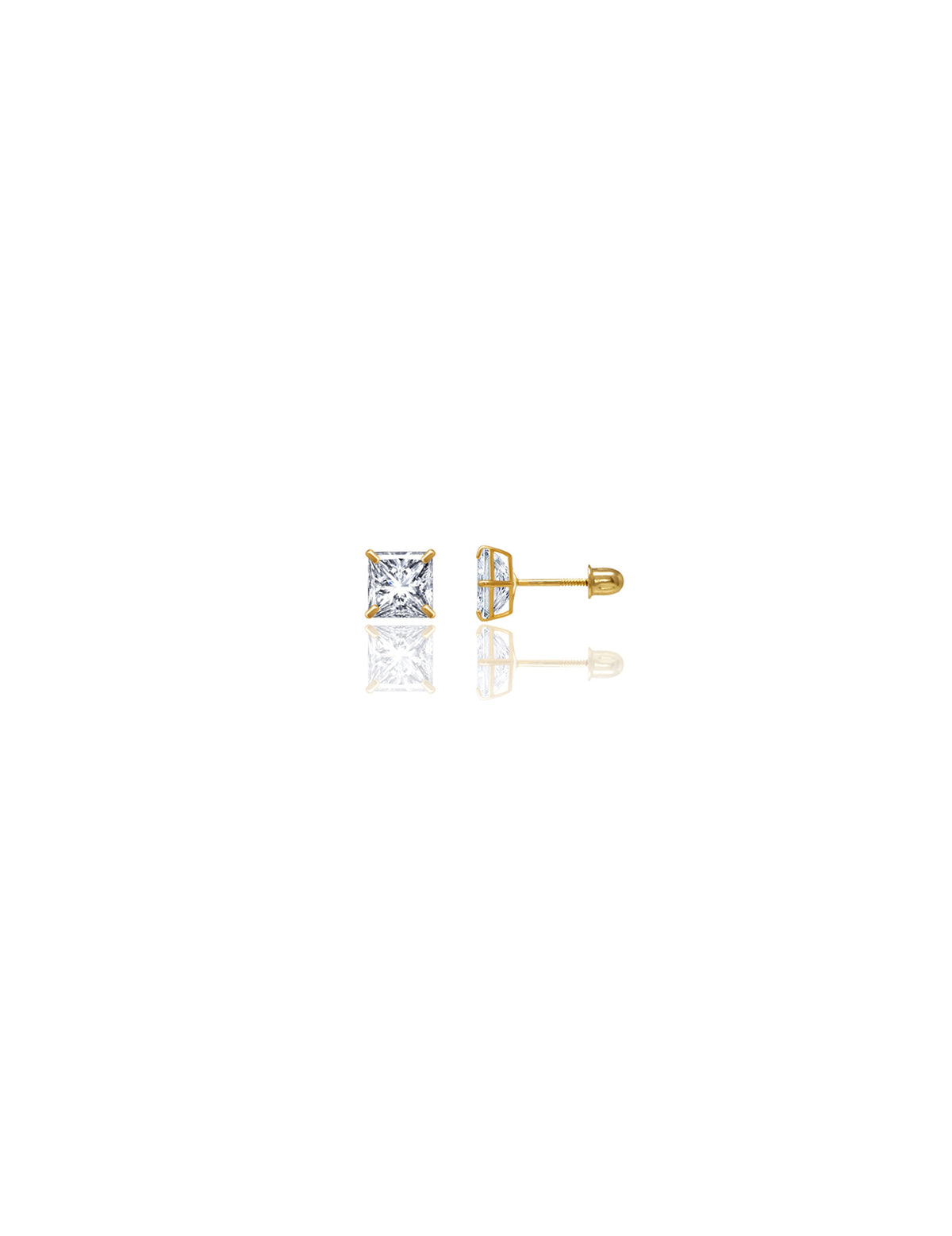 14K Yellow Gold Square CZ Screwback Stud Earrings