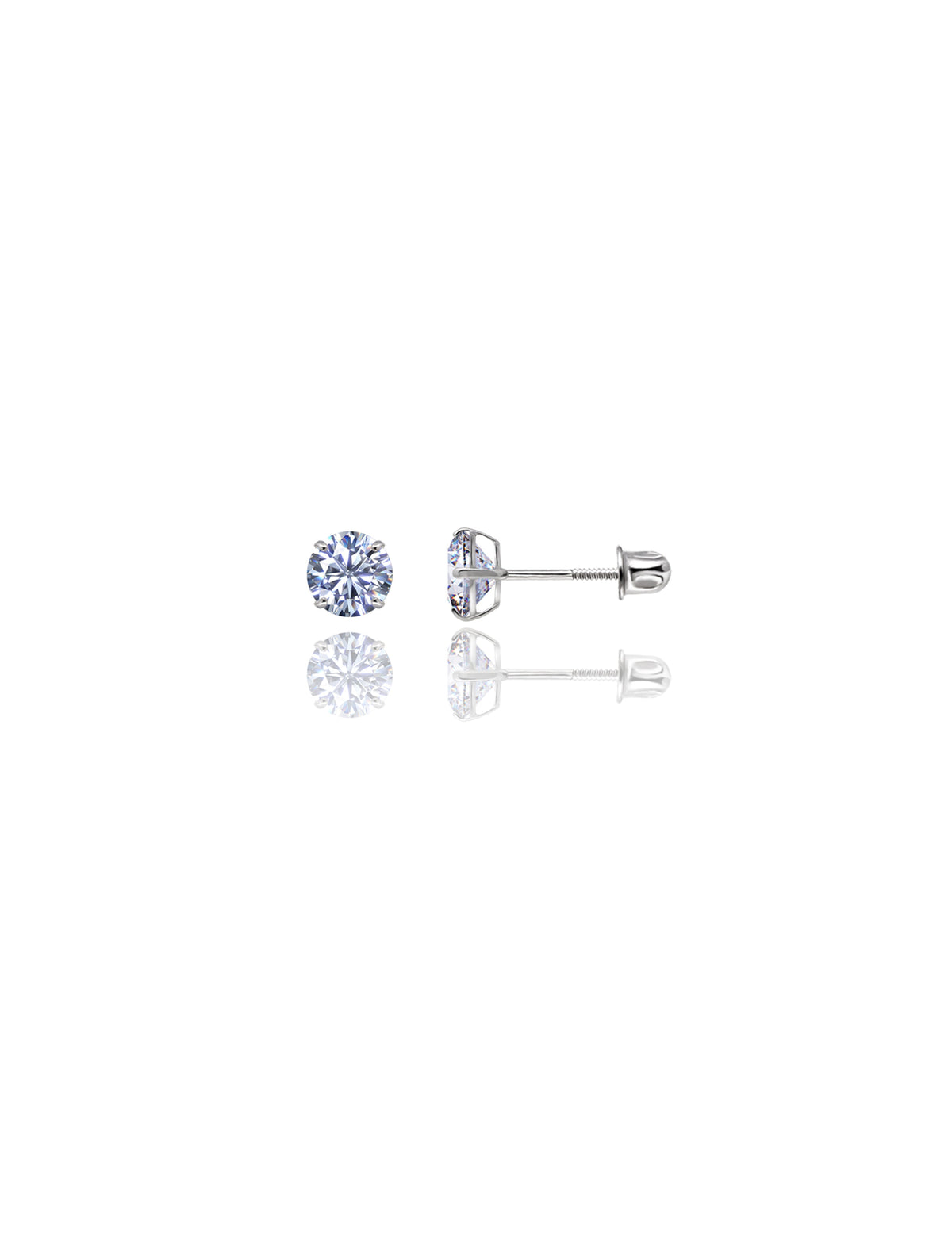 14K White Gold Round CZ Screwback Stud Earrings