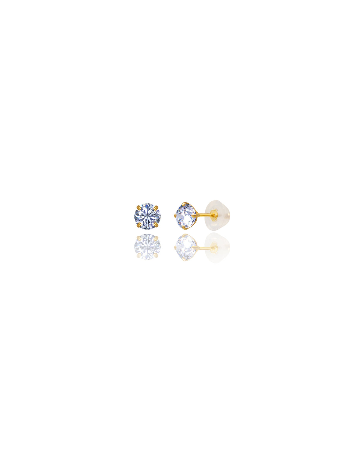 14K Yellow Gold Round CZ Pushback Stud Earrings