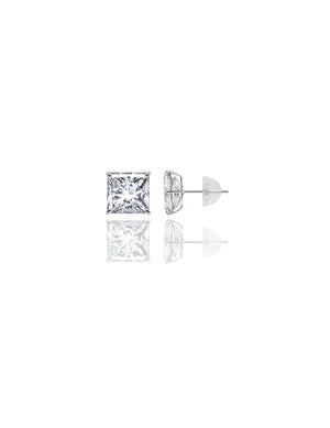 14K White Gold Square CZ Pushback Stud Earrings