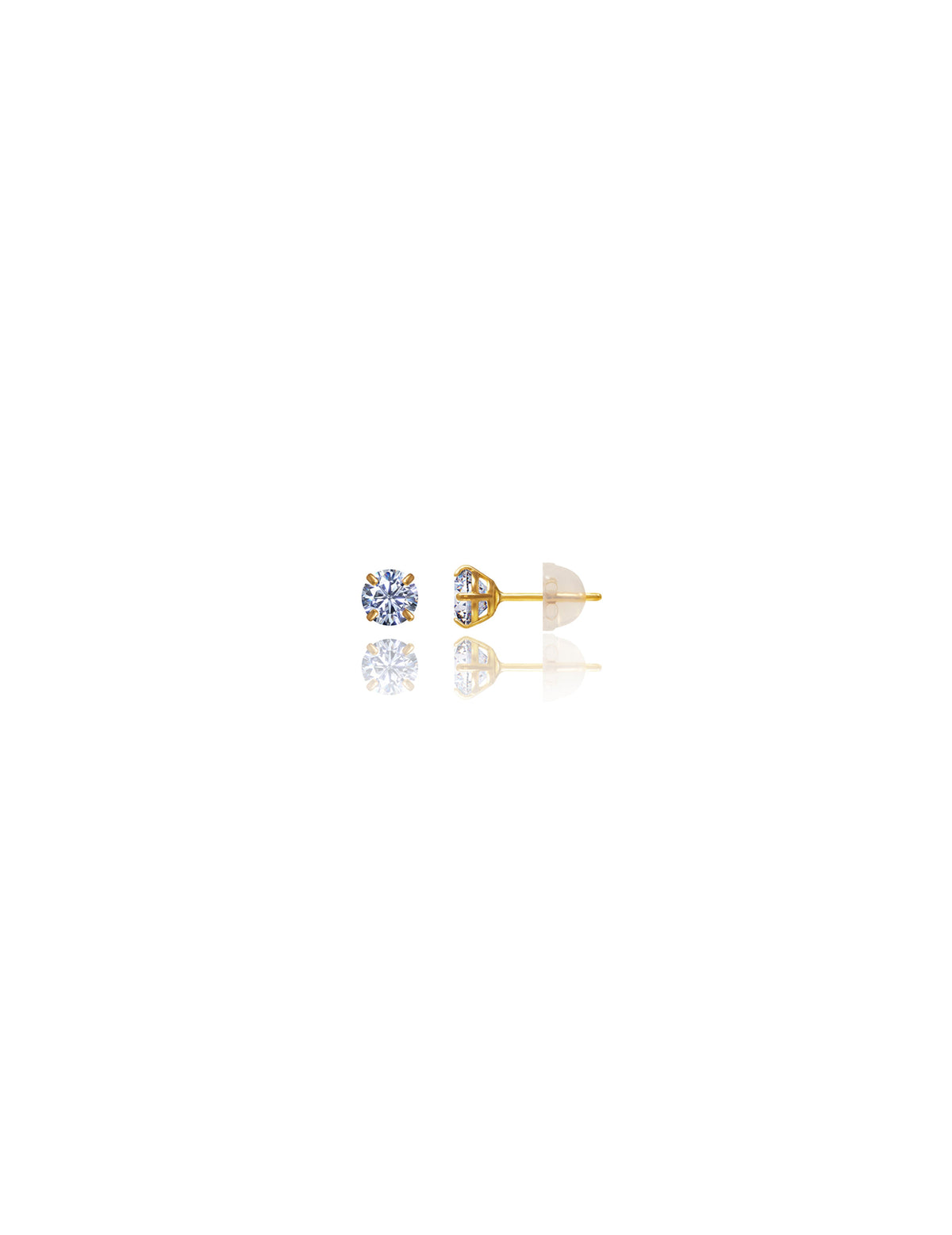 14K Yellow Gold Round CZ Pushback Stud Earrings