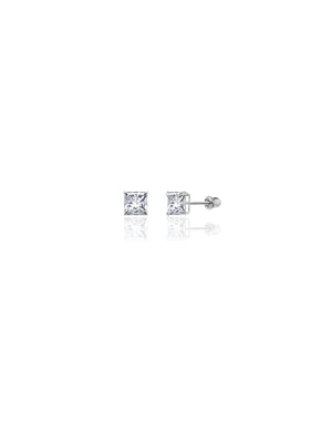 14K White Gold Square CZ Screwback Stud Earrings