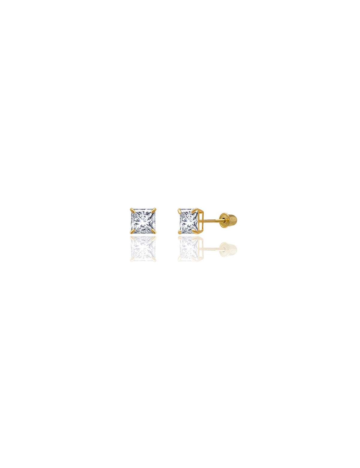 14K Yellow Gold Square CZ Screwback Stud Earrings