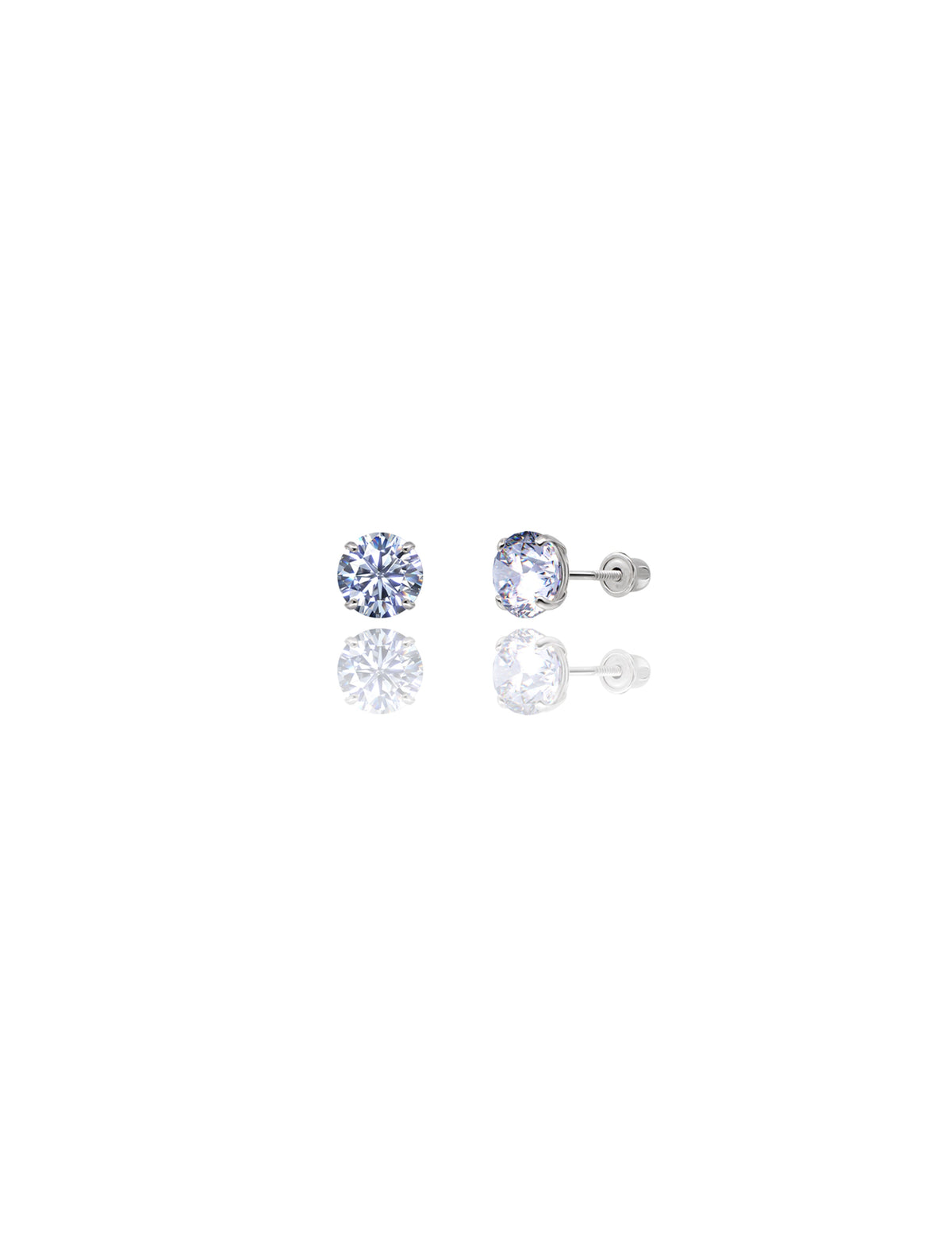 14K White Gold Round CZ Screwback Stud Earrings