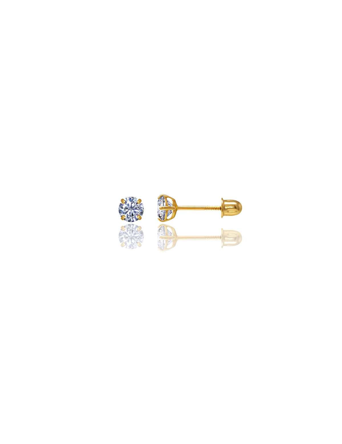 14K Yellow Gold Round CZ Screwback Stud Earrings