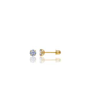 14K Yellow Gold Round CZ Screwback Stud Earrings