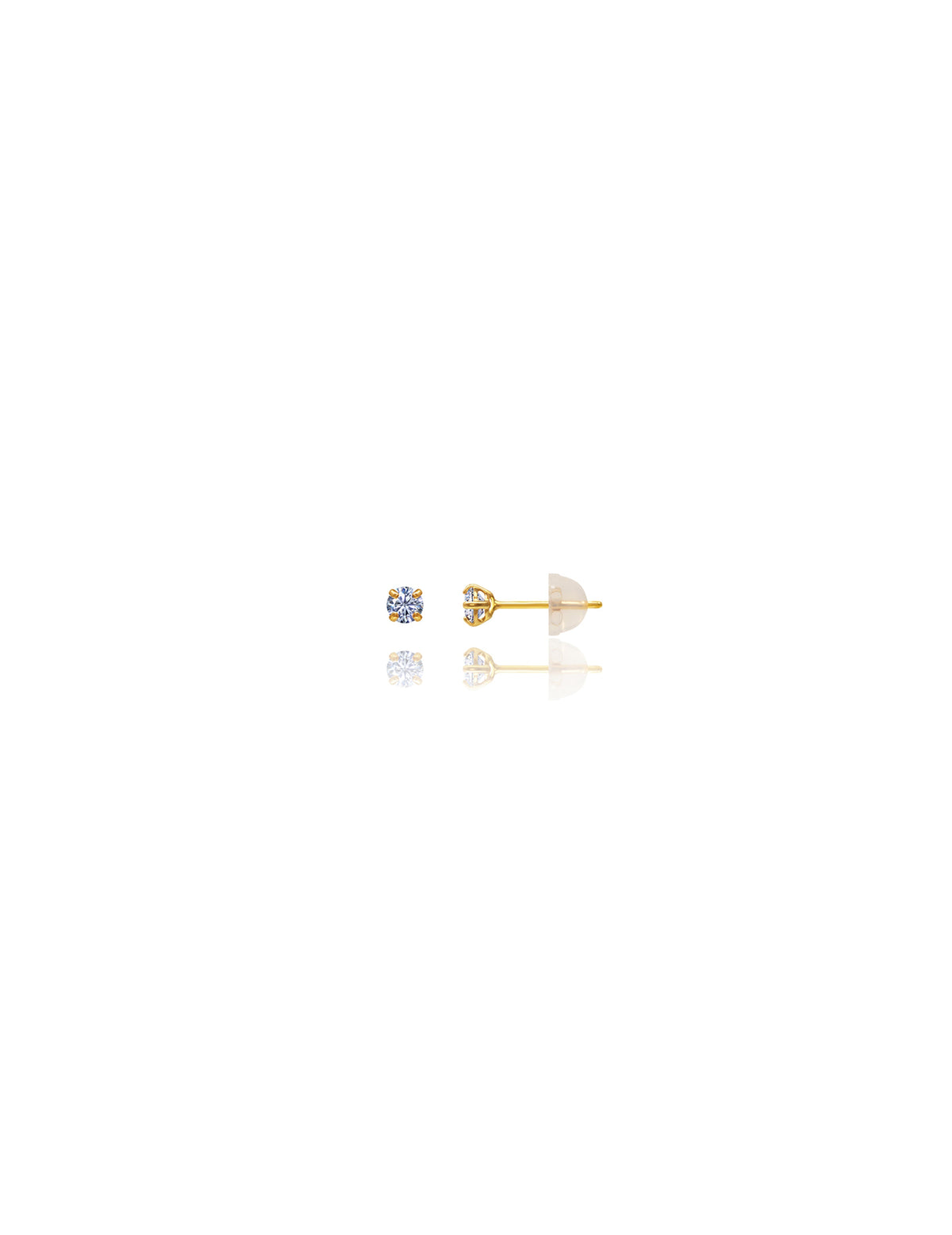 14K Yellow Gold Round CZ Pushback Stud Earrings