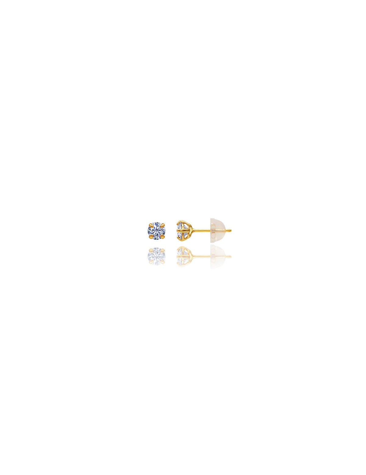 14K Yellow Gold Round CZ Pushback Stud Earrings