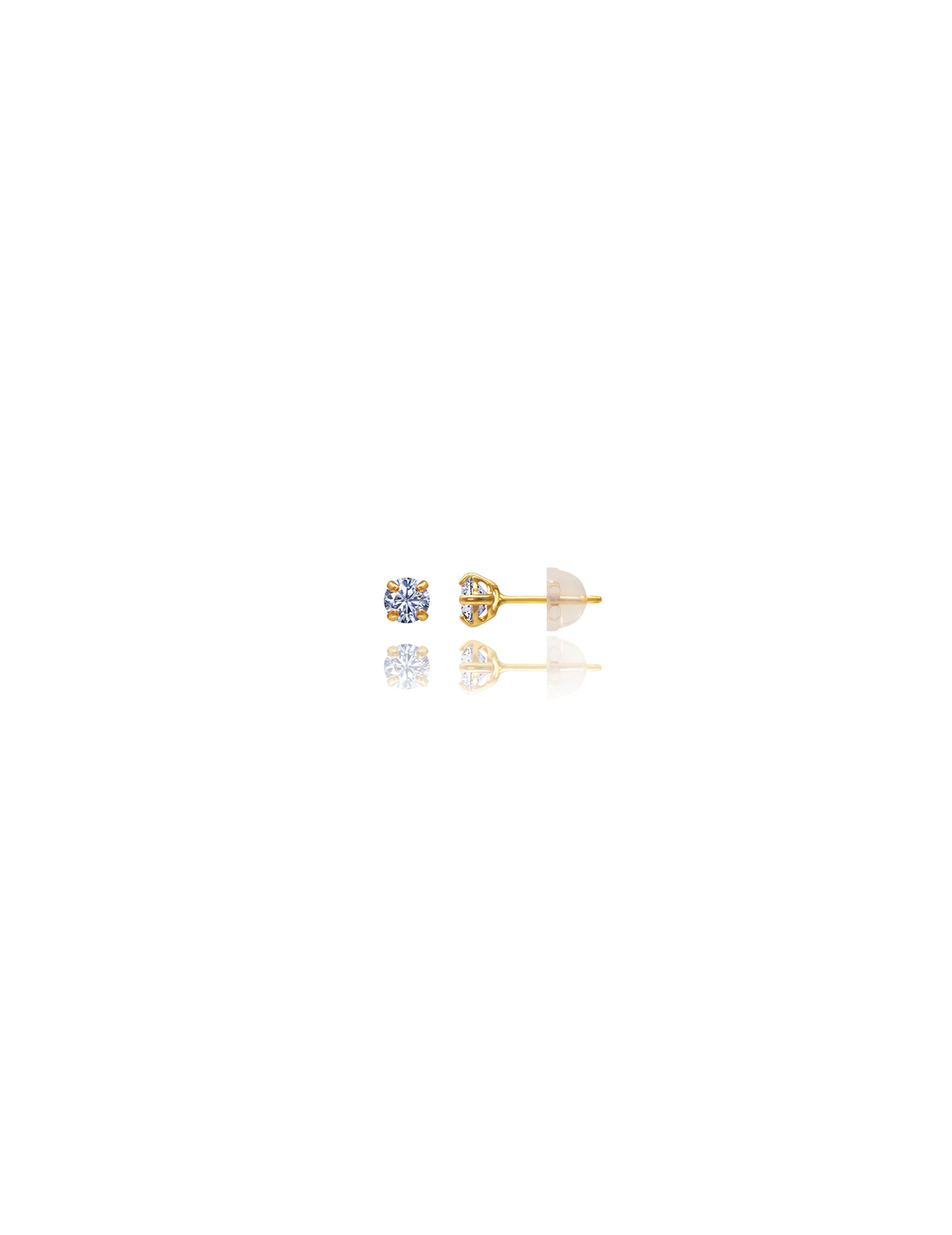 14K Yellow Gold Round CZ Screwback Stud Earrings