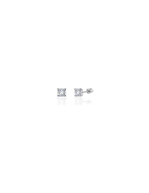 14K White Gold Square CZ Screwback Stud Earrings