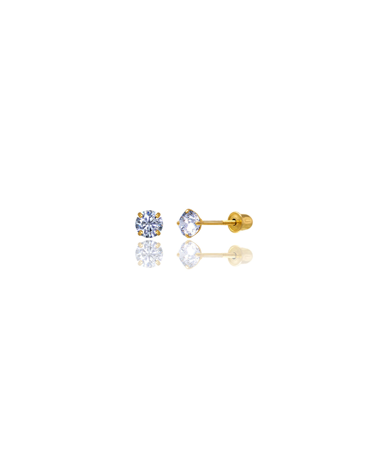 14K Yellow Gold Round CZ Screwback Stud Earrings