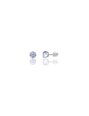 14K White Gold Round CZ Screwback Stud Earrings