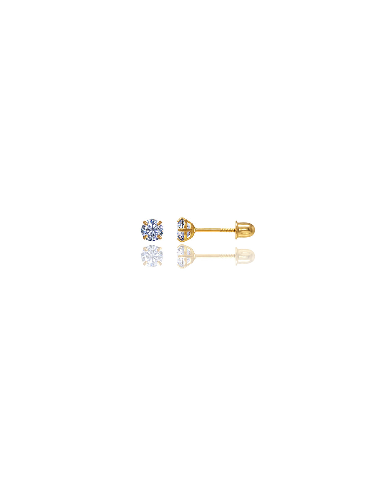 14K Yellow Gold Round CZ Screwback Stud Earrings