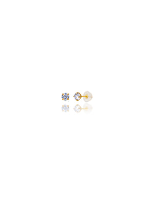 14K Yellow Gold Round CZ Screwback Stud Earrings