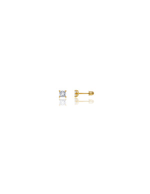 14K Yellow Gold Square CZ Screwback Stud Earrings