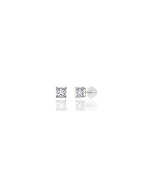 14K White Gold Square CZ Pushback Stud Earrings