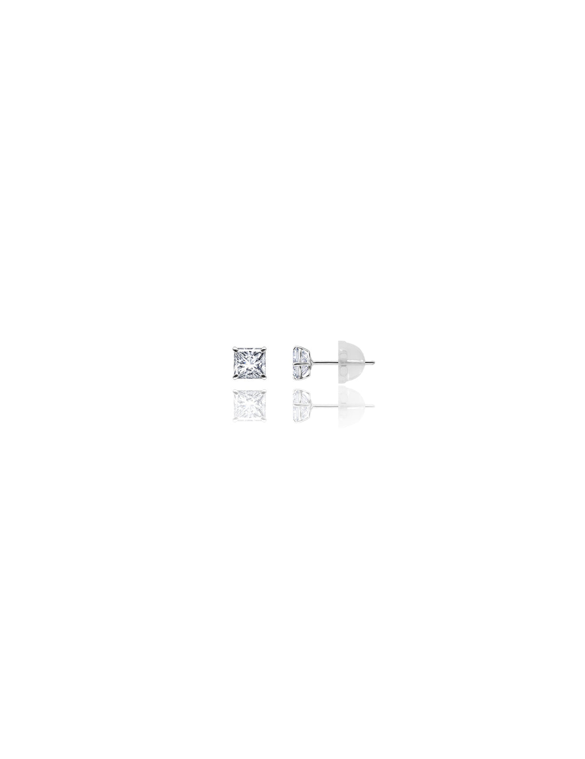 14K White Gold Square CZ Pushback Stud Earrings