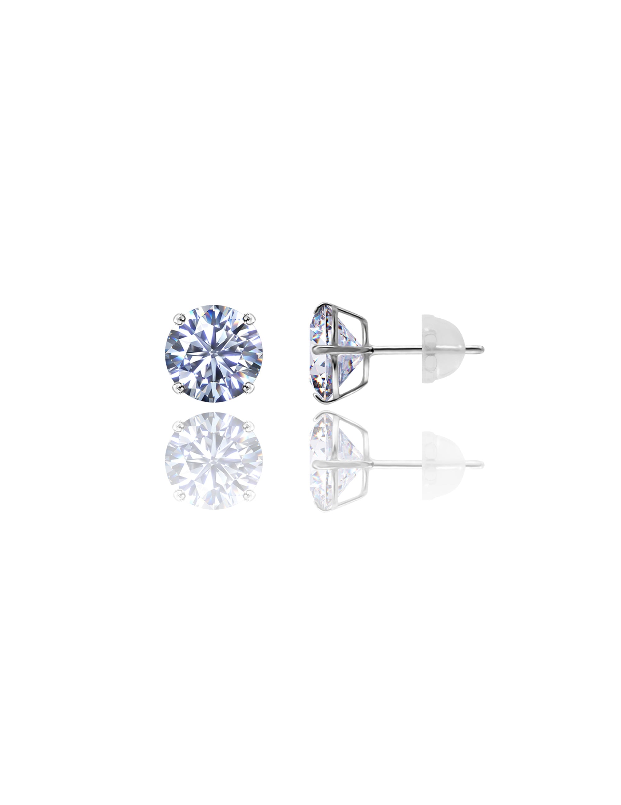 14K White Gold Round CZ Pushback Stud Earrings