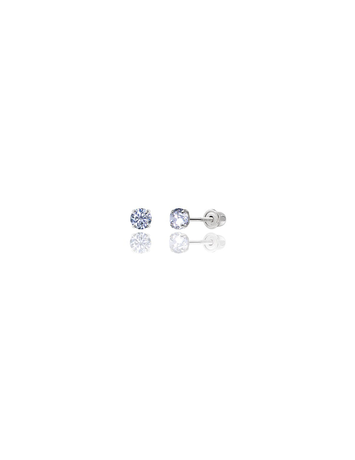 14K White Gold Round CZ Screwback Stud Earrings