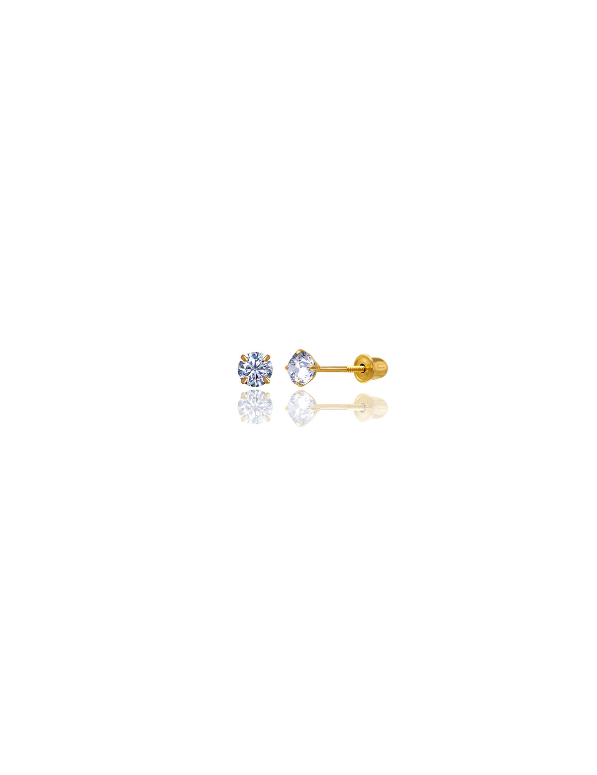 14K Yellow Gold Round CZ Screwback Stud Earrings