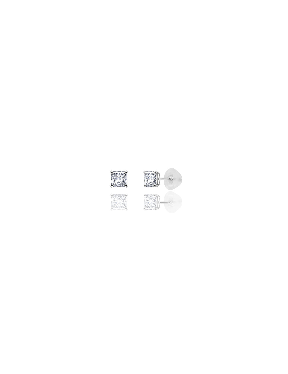 14K White Gold Square CZ Pushback Stud Earrings