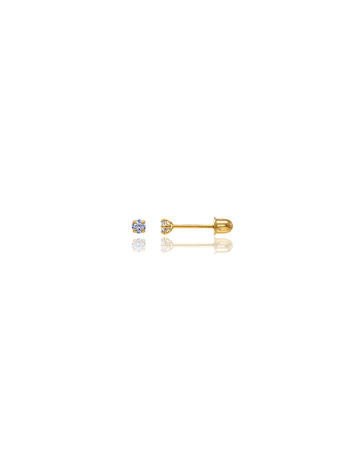 14K Yellow Gold Round CZ Screwback Stud Earrings