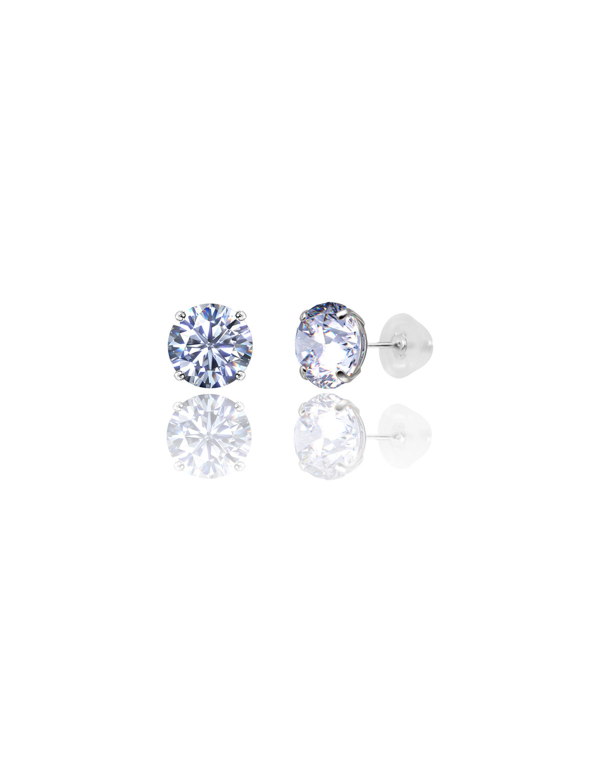 14K White Gold Round CZ Pushback Stud Earrings