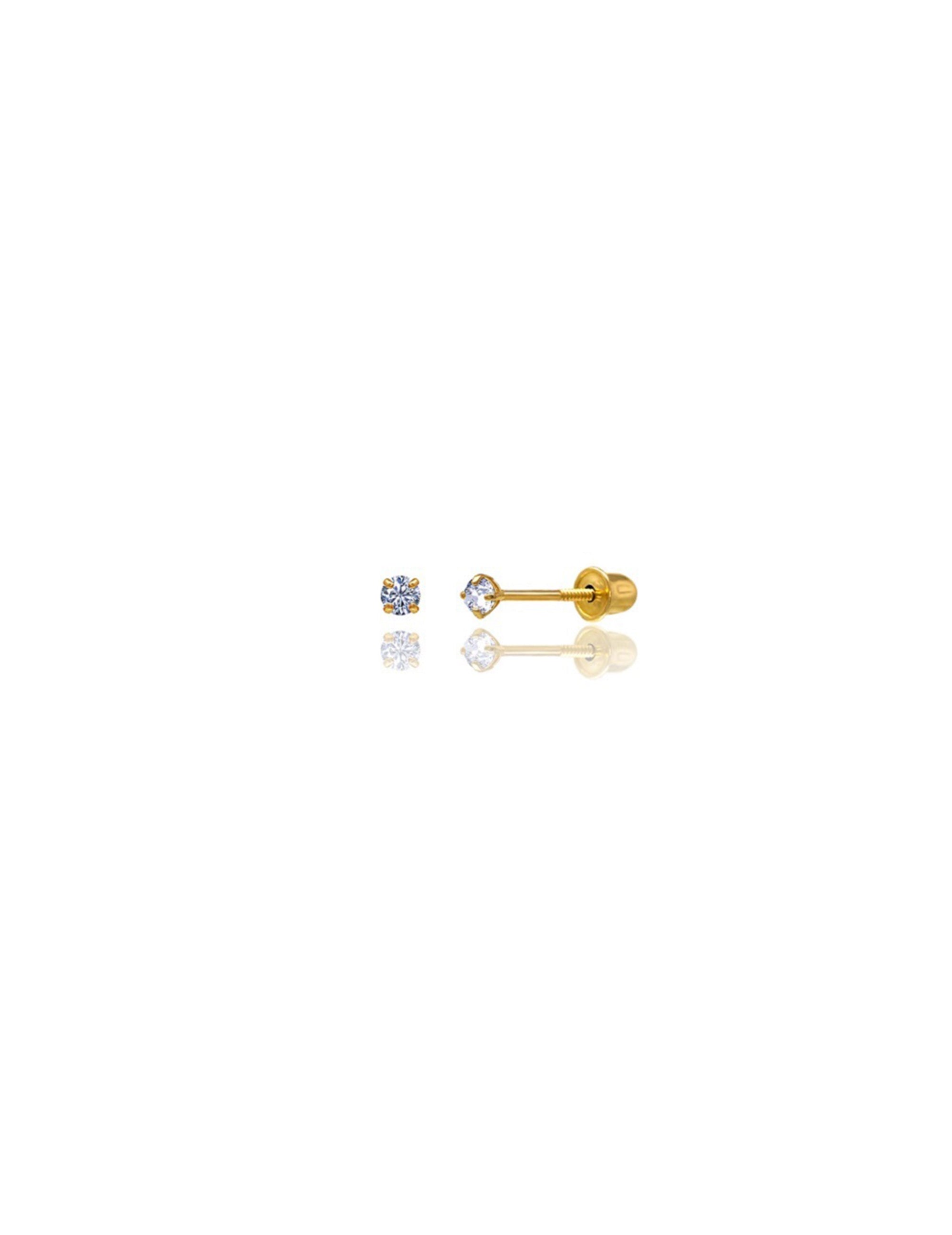 14K Yellow Gold Round CZ Screwback Stud Earrings