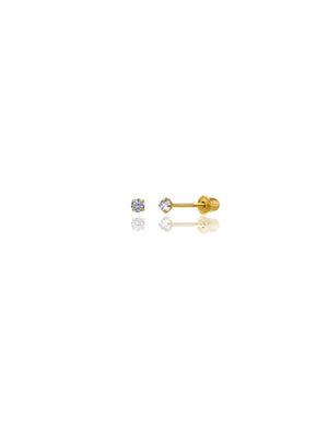 14K Yellow Gold Round CZ Screwback Stud Earrings
