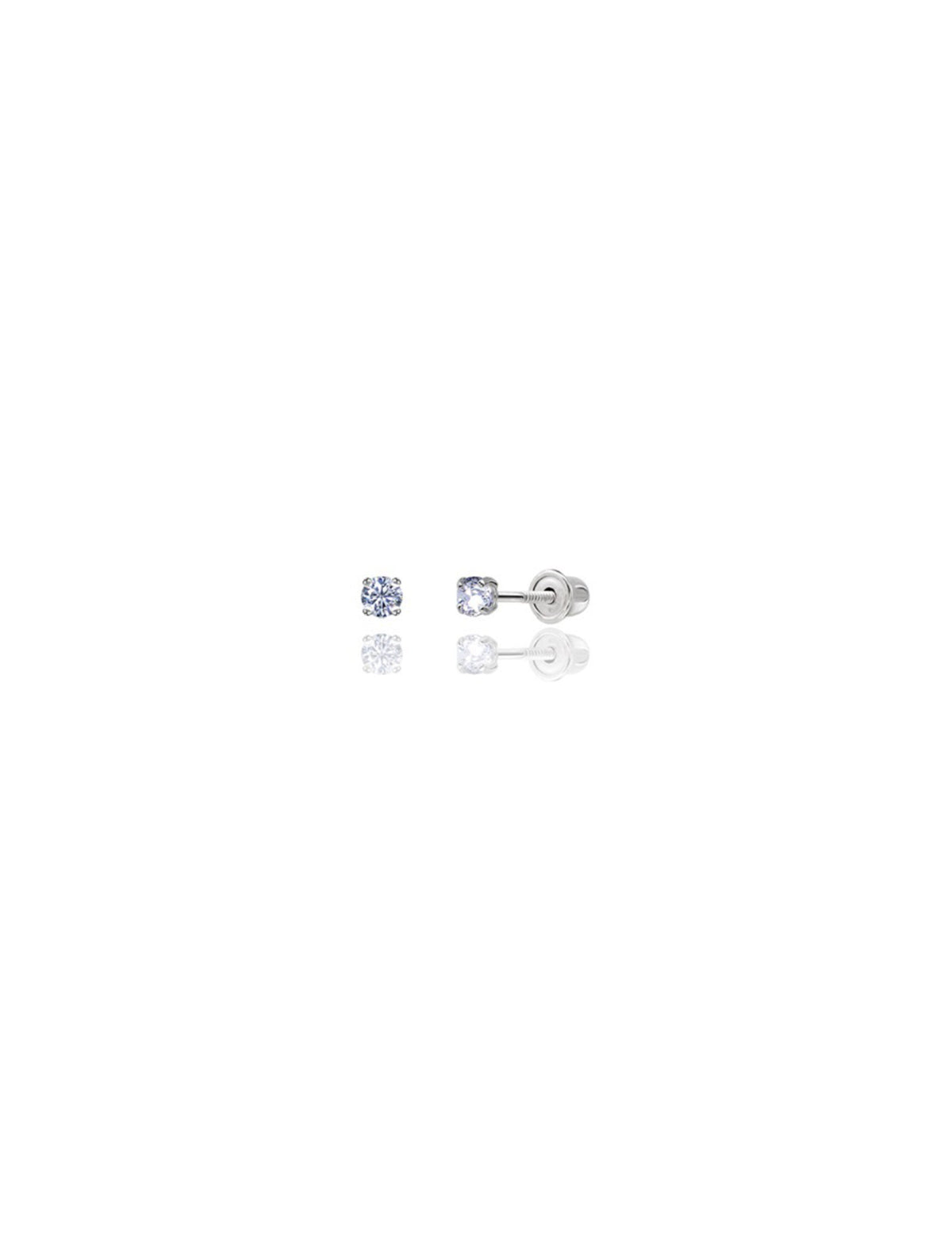 14K White Gold Round CZ Screwback Stud Earrings