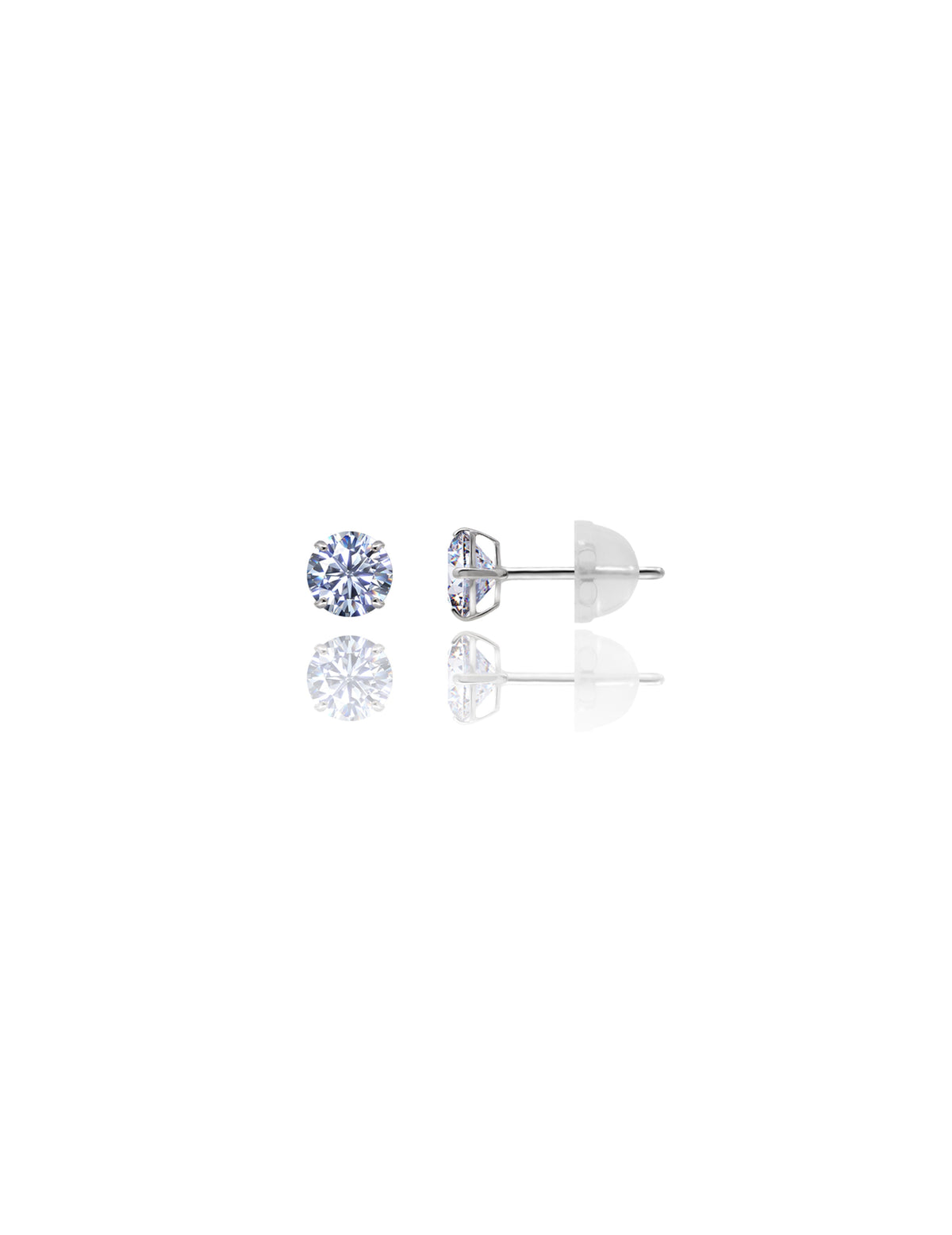 14K White Gold Round CZ Pushback Stud Earrings