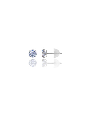 14K White Gold Round CZ Pushback Stud Earrings