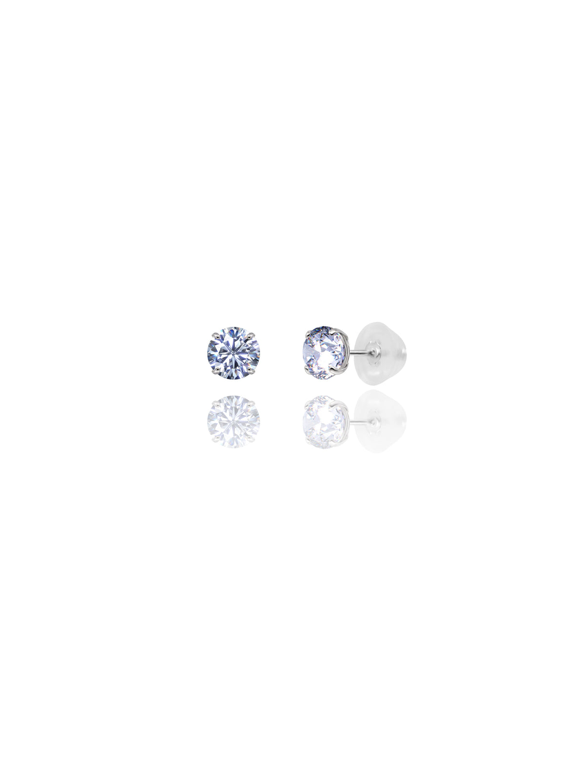 14K White Gold Round CZ Pushback Stud Earrings