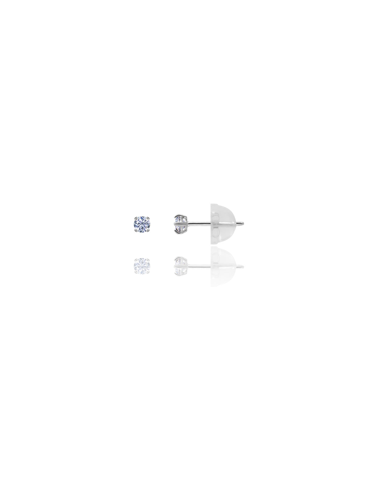 14K White Gold Round CZ Pushback Stud Earrings