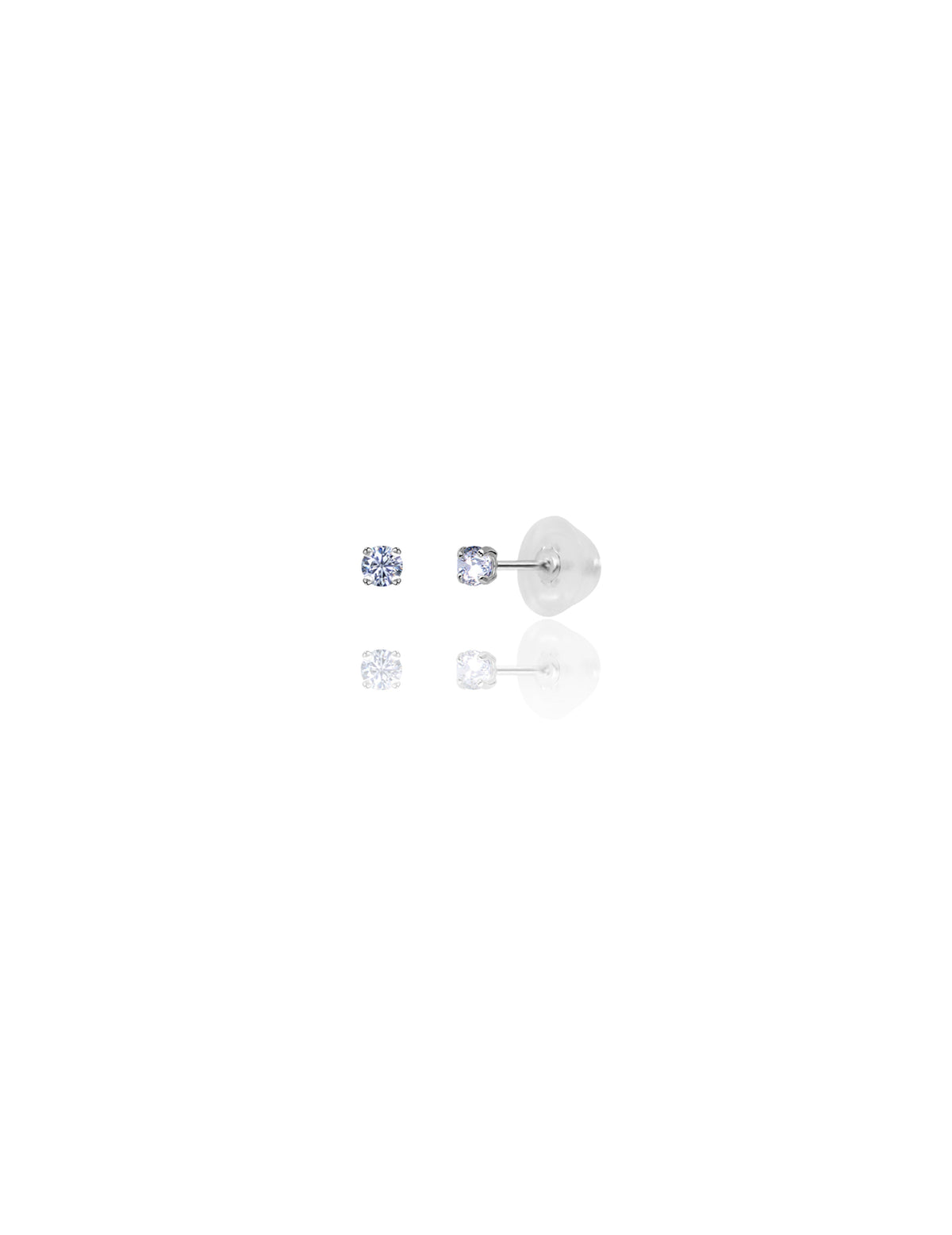 14K White Gold Round CZ Pushback Stud Earrings