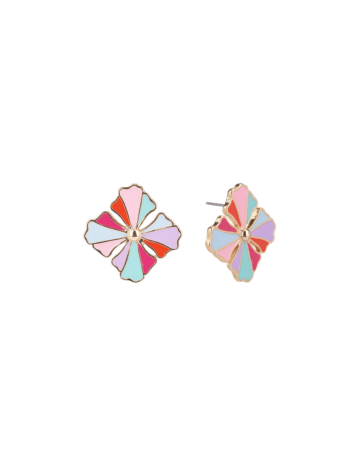 Multi Color Enamel Button Earrings