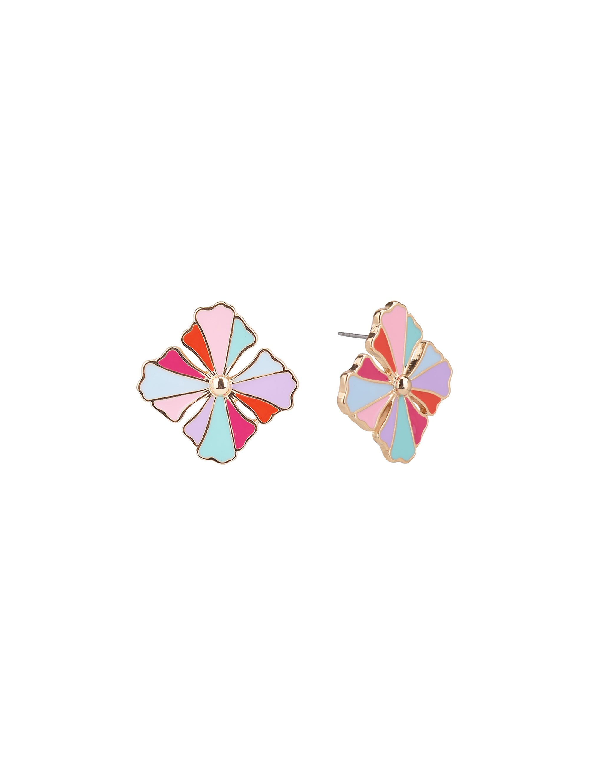 Multi Color Enamel Button Earrings