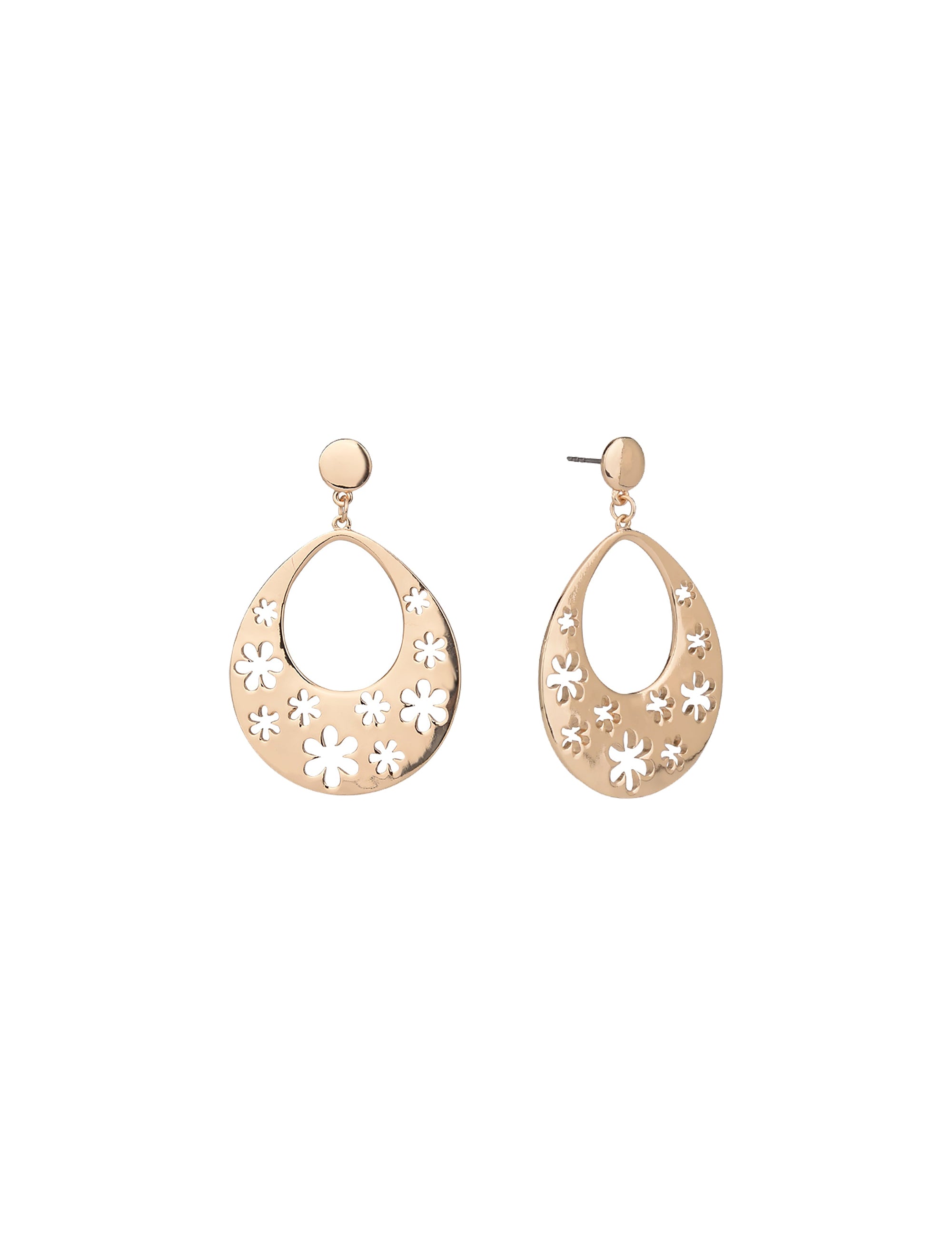 Gold Tone Cutout Flower Gypsy Drop Earrings