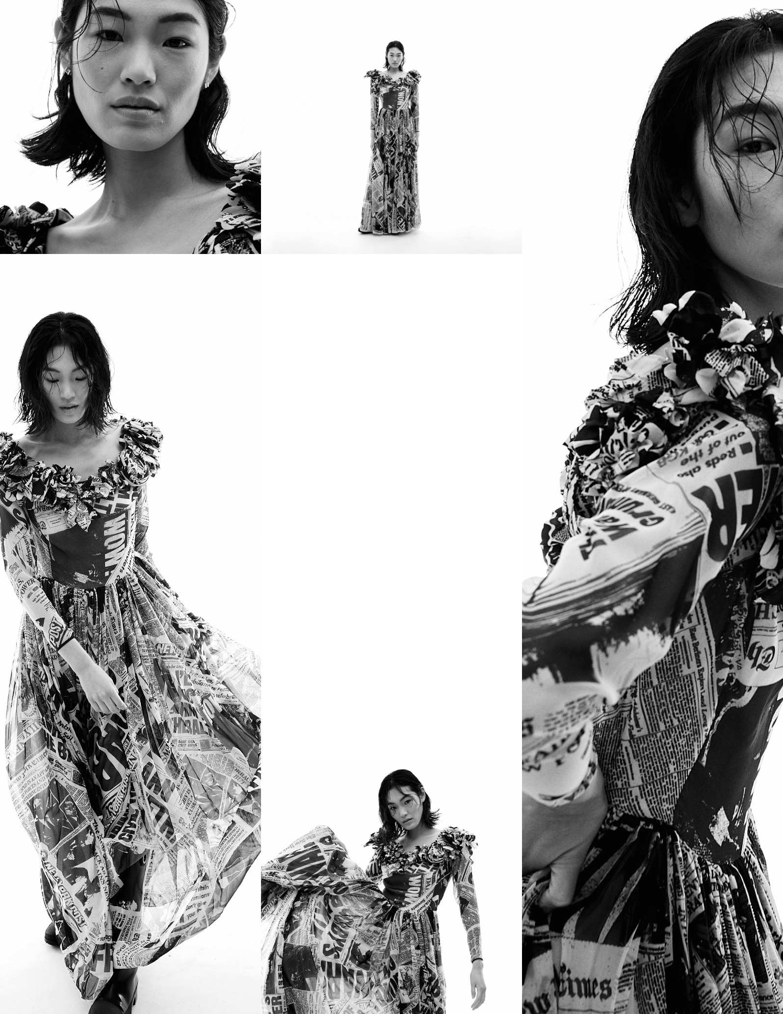 Black and white photos of model wearing Isaac Mizrahi clothes, with copy overlay saying 