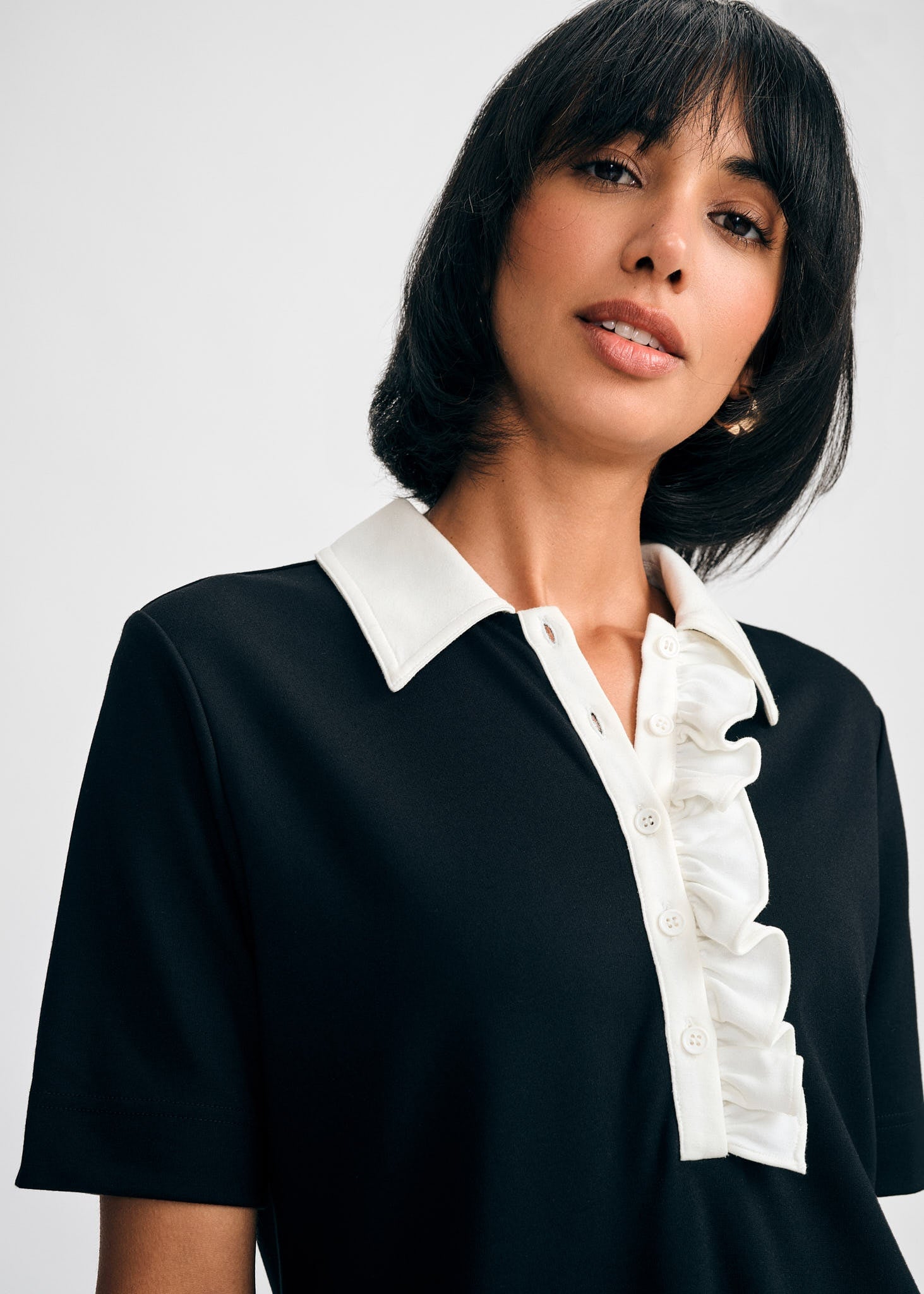 Isaac Mizrahi PONTE RUFFLE SHIRTDRESS