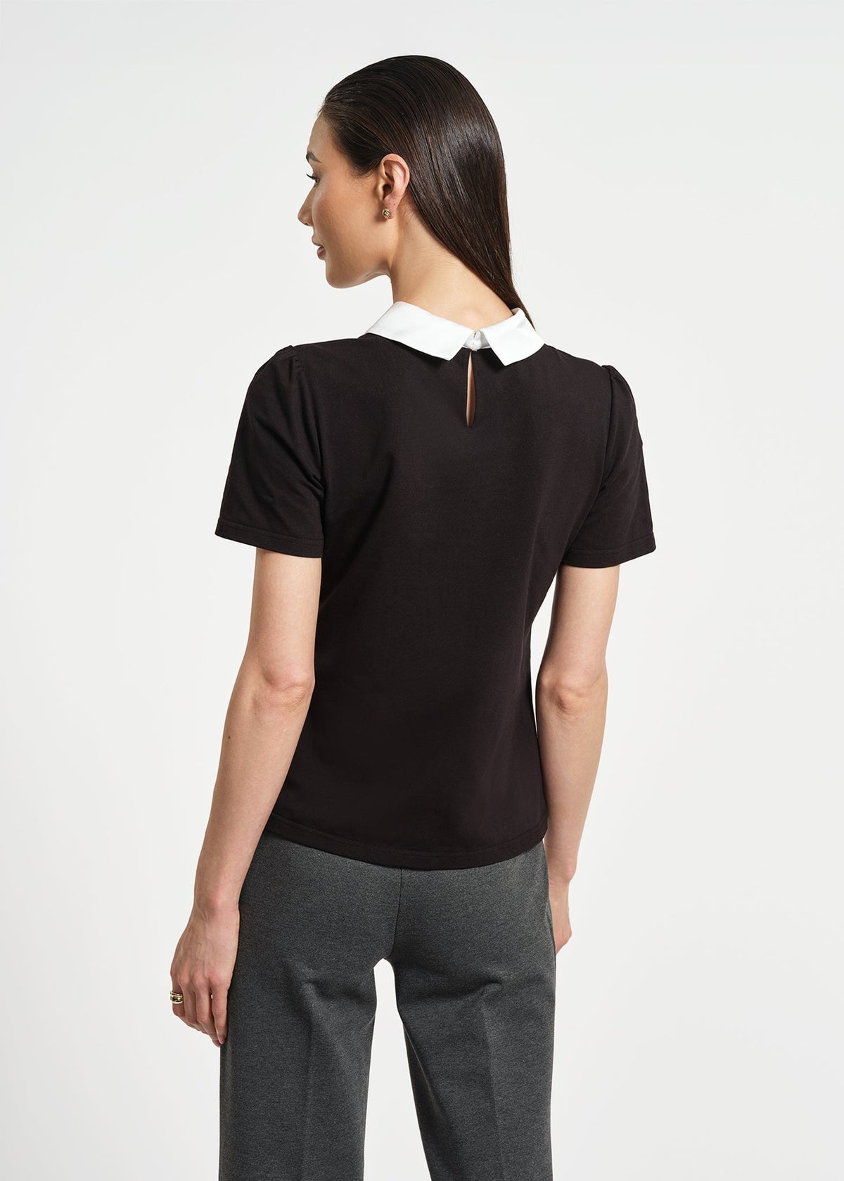 Satin Bow Neck Peter Pan Te