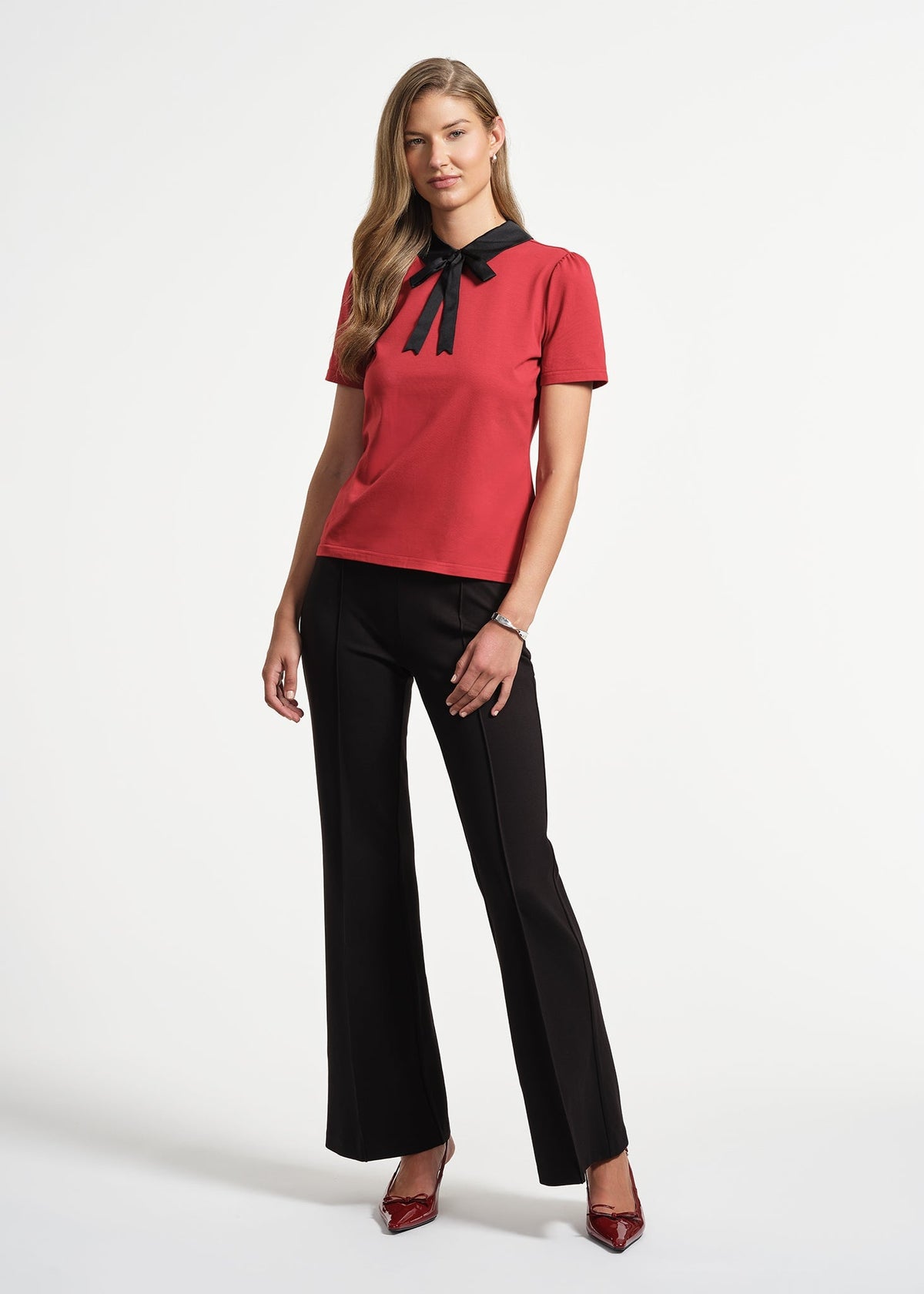 Satin Bow Neck Peter Pan Te