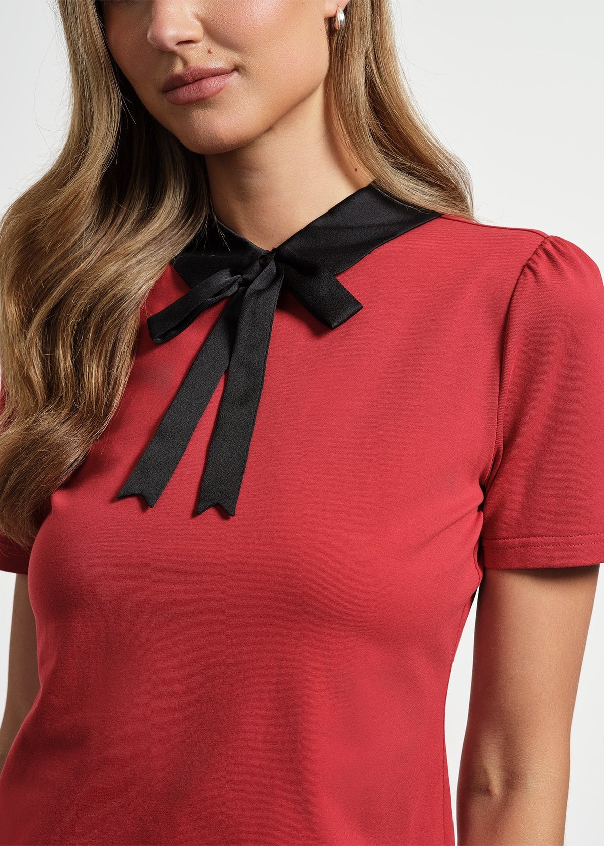 Satin Bow Neck Peter Pan Te