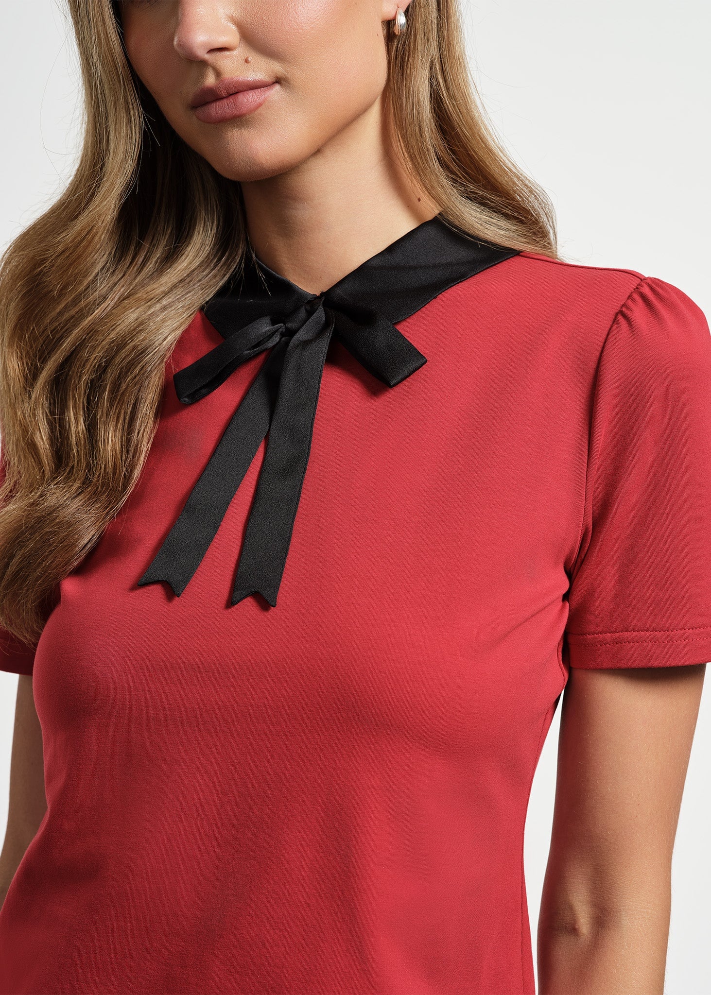 Satin Bow Neck Peter Pan Te