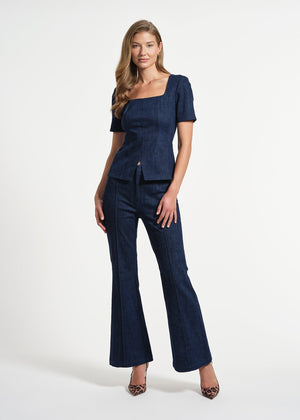 Square Neck Seamed Denim Top