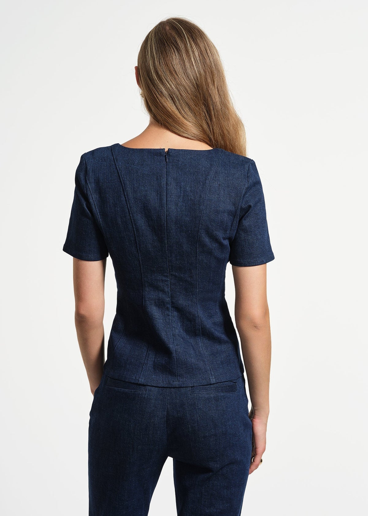 Square Neck Seamed Denim Top
