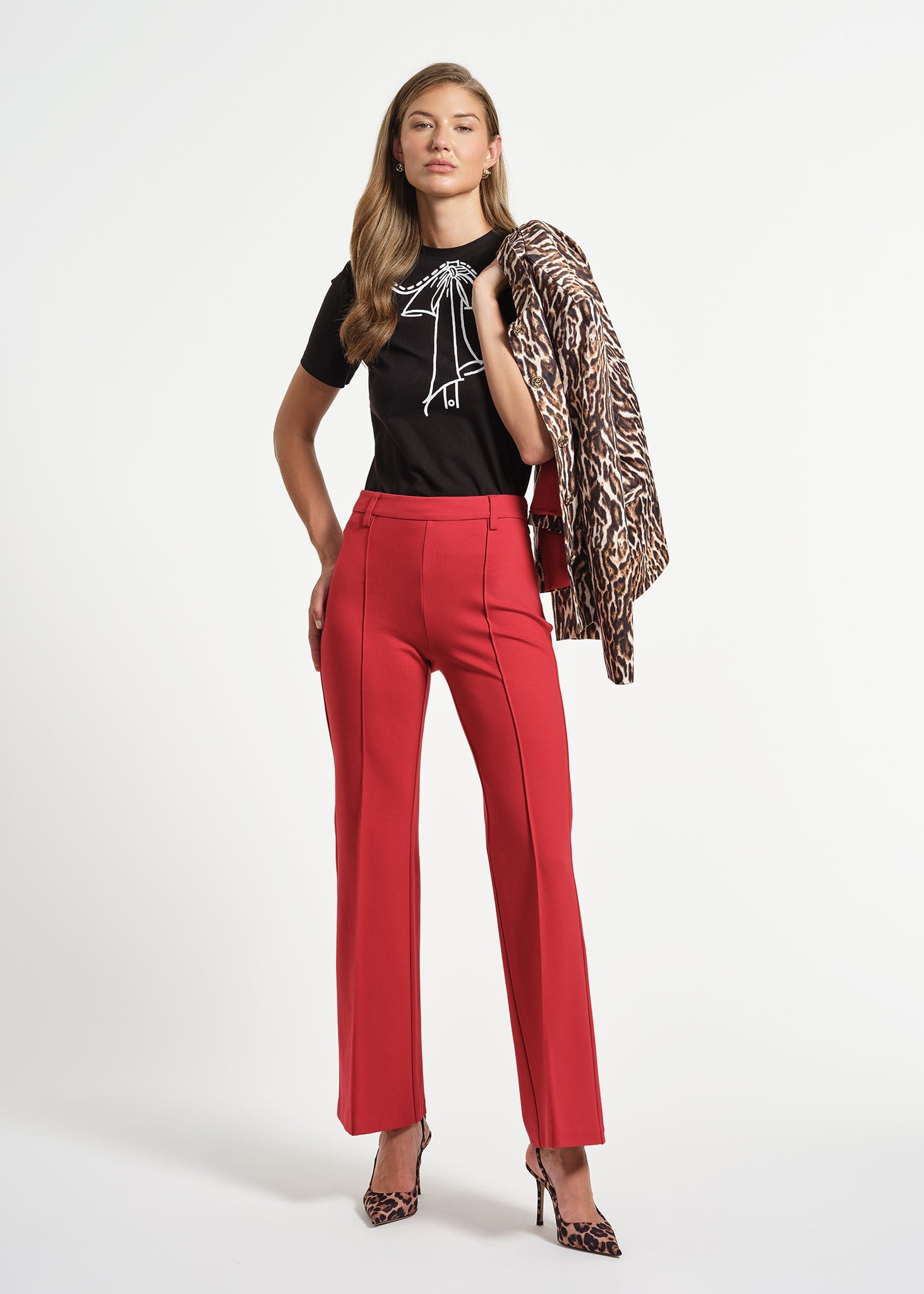 Isaac MIZRAHI New York Women's Flare Ponte Pants - Red