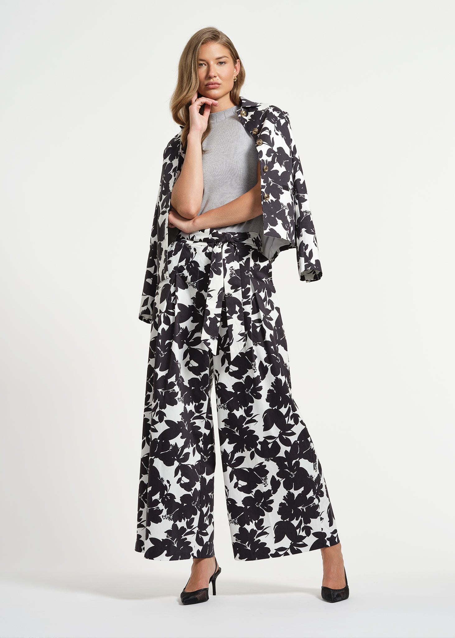 Palazzo Pants Black And White Floral Pants Belted Palazzo Pants