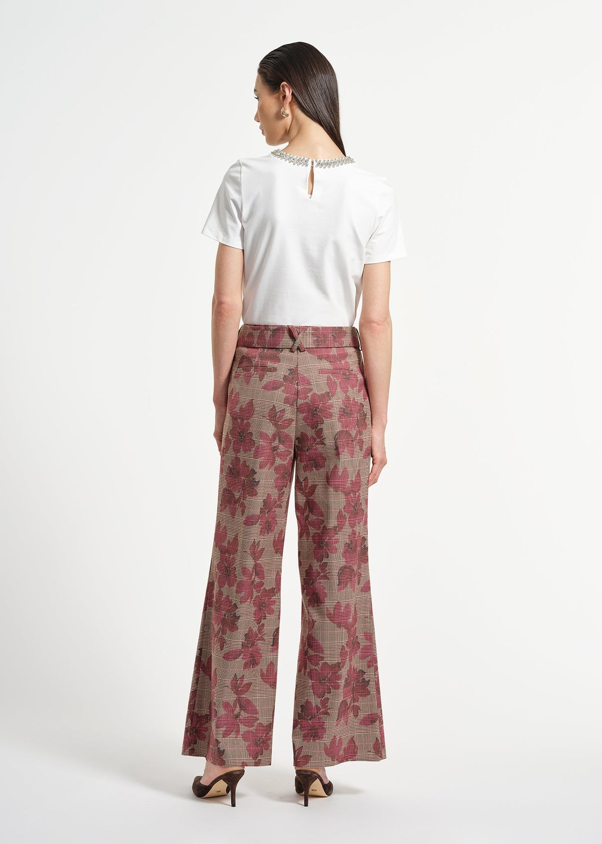 Wide Leg Belted Plaid Pant